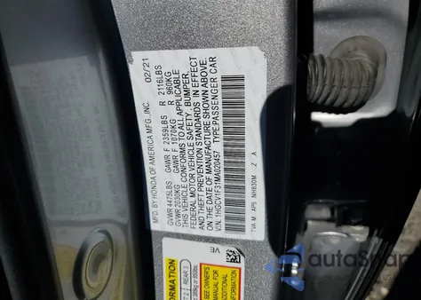 2021 Honda Accord Sport z USA, uszkodzony, nr VIN 1HGCV1F31MA040014